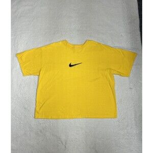 Vintage Nike Gray Tag Yellow Center Swoosh Boxy Short T-Shirt Size XL